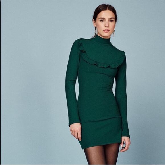 Reformation Dresses & Skirts - Reformation Greer Mock Neck Ribbed Long Sleeve Mini Dress in Green Women's Large